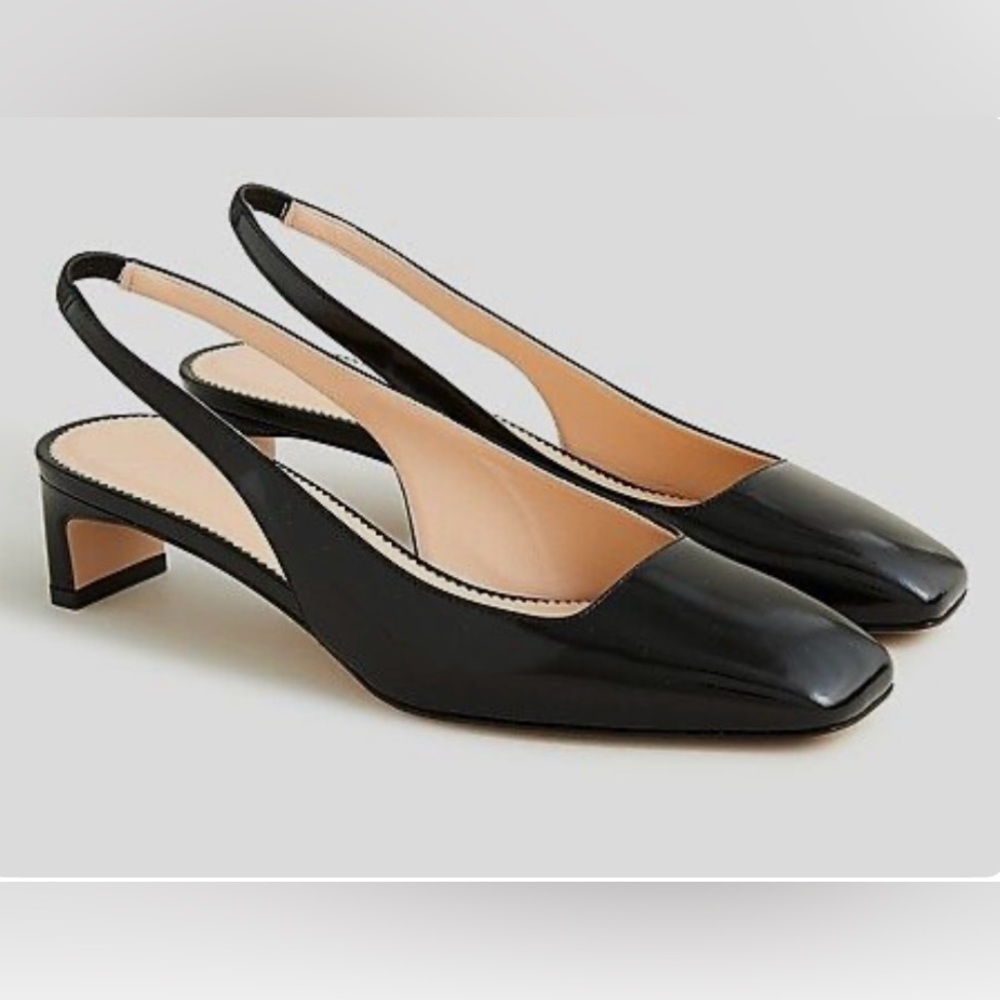 J.Crew Layla Slingback Heels Black Patent Leather Low Heel Shoes Size 8.5
